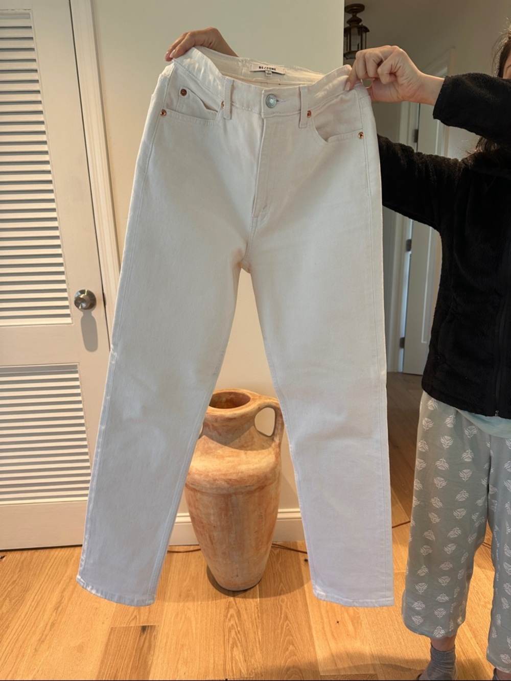 Re/Done Off-White High Waist Straight Leg Jeans Sz 27
